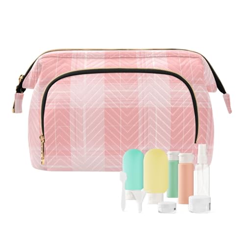FRODOTGV Kosmetiktasche, großes Fassungsvermögen, Reisekarte, Schlüssel-Organizer, tragbare Kosmetiktasche für Geldbörse, kariert, Rosa und Weiß, Kariert, Rosa und Weiß, 1 Size FRODOTGV Kosmetiktasche, großes Fassungsvermögen, Reisekarte, Schlüssel-Organizer, tragbare Kosmetiktasche für Geldbörse, kariert, Rosa und Weiß, Kariert, Rosa und Weiß, 1 Size von FRODOTGV