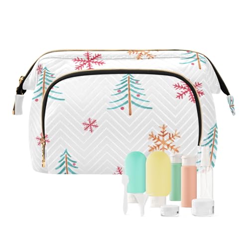 FRODOTGV Kosmetiktasche Kosmetiktasche Aufbewahrungstasche Reisezubehör Wasserdicht Kleingeld Geldbörse Weihnachten Muster Weihnachtsbäume, Weihnachtsbäume, Schneeflocken mit Weihnachtsmotiv, 1 Size von FRODOTGV