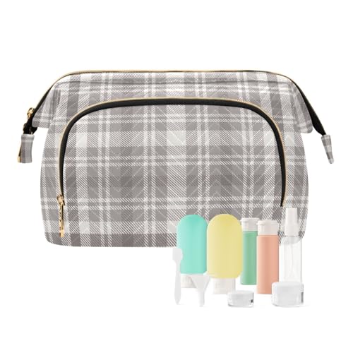 FRODOTGV Kosmetiktasche Kulturbeutel Reisetasche Essentials Grau Kariert Schottenkaro-Muster Reise Make-up Damen Münzbörse, Graues Karomuster, 1 Size FRODOTGV Kosmetiktasche Kulturbeutel Reisetasche Essentials Grau Kariert Schottenkaro-Muster Reise Make-up Damen Münzbörse, Graues Karomuster, 1 Size von FRODOTGV