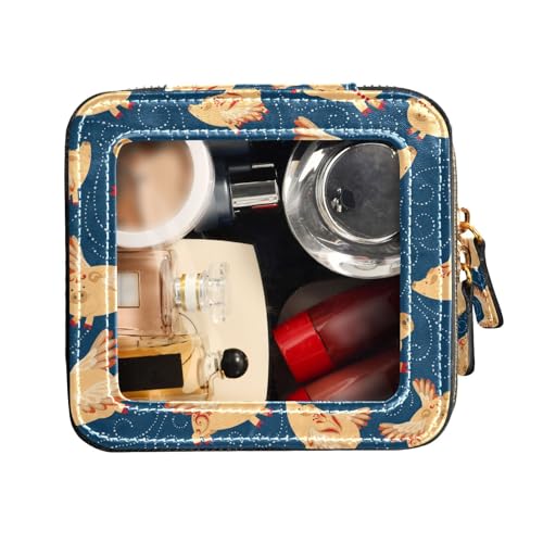 FRODOTGV Kosmetiktasche aus Leder, Motiv: fliegende Schweine in einem dunkelblauen Himmel, transparent, Kulturbeutel, Nagellack-Organizer-Tasche, Fliegende Schweine in einem dunkelblauen Himmel, 1 von FRODOTGV