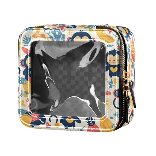 FRODOTGV Kosmetiktasche aus Leder, gepunktet und zarte Kamillenblumen, transparent, Kosmetiktasche mit Reißverschluss, Kosmetik-Organizer für Mädchen und Frauen, Affen, Bananen und Palmblätter, 1 Size von FRODOTGV