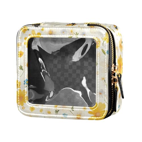 FRODOTGV Kosmetiktasche aus Leder, gepunktet und zarte Kamillenblumen, transparent, Kosmetiktasche mit Reißverschluss, Kosmetik-Organizer für Mädchen und Frauen, Honigbienen-Gänseblümchen, 1 Size von FRODOTGV
