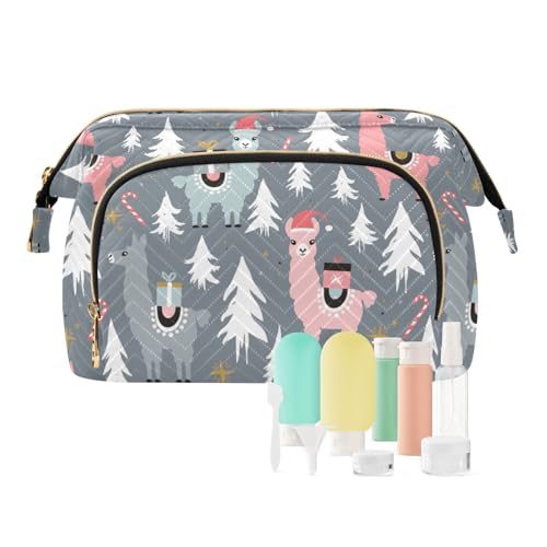 FRODOTGV Kosmetiktasche für Damen, tragbar, Weihnachts-Lamas-Muster, Reise-Organizer, Münzgeldbörse, Weihnachtliches Lamas-Muster, 1 Size von FRODOTGV
