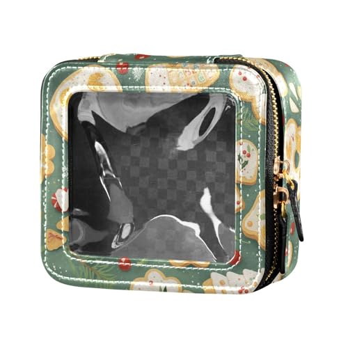 FRODOTGV Kosmetiktasche für Mädchen, marineblau, gestreiftes Seil und Ozean-Aquarell, wasserdicht, transparent, Make-up-Tasche für Nagellack, Organizer, Kulturbeutel, Ölgemälde mit Weihnachtsplätzchen von FRODOTGV