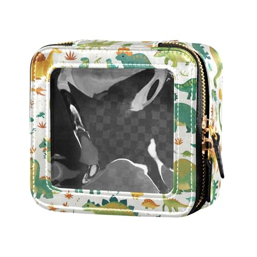 FRODOTGV Kosmetiktasche mit Herbstblättern, aus Leder, transparent, für Mädchen und Frauen, Kosmetik-Organizer, Reise-Kulturbeutel, Set Cartoon-Aquarell-Dinosaurier, 1 Size von FRODOTGV