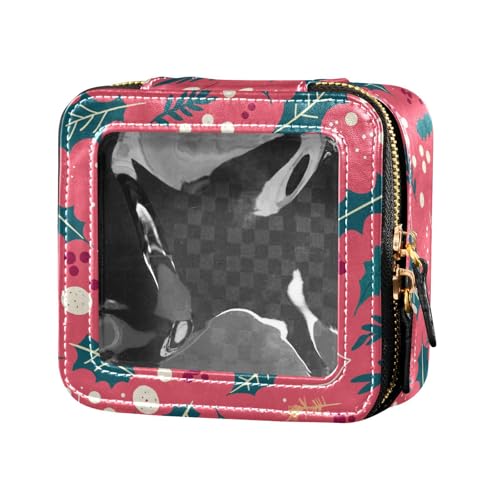 FRODOTGV Kosmetiktasche mit Kuh-Punkten, Leder, transparent, klein, für Mädchen, Damen, Kosmetik-Organizer, Reisetaschen für Toilettenartikel, Schwarz und Weiß, Weihnachts-Stechpalmenbeeren Ölgemälde von FRODOTGV