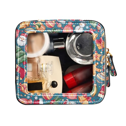 FRODOTGV Kosmetiktasche mit Weihnachtsmotiv im Cartoon-Stil, transparent, klein, Kulturbeutel, Nagellack-Organizer-Tasche, Festliche Weihnachten im Cartoon-Stil, 1 Size von FRODOTGV