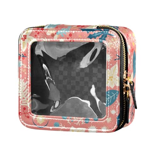 FRODOTGV Kosmetiktasche mit bösen Blicken, wasserdicht, transparent, klein, für Mädchen, Damen, Kosmetiktasche, Reise-Kulturbeutel, Schwarz und Weiß, Frohe Weihnachten, Winterblätter, Schneeflocken von FRODOTGV