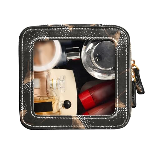 FRODOTGV Kosmetiktasche mit braunem Blumenmuster, transparent, wasserdicht, Reise-Kulturbeutel, Leder-Organizer-Taschen, Braunes Blumenmuster, 1 Size von FRODOTGV