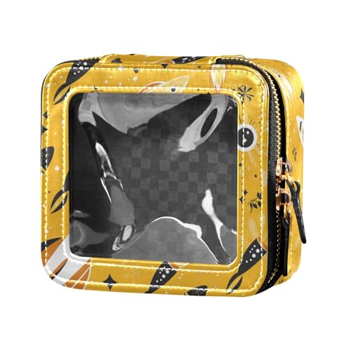 FRODOTGV Kosmetiktasche mit buntem Elefant, Cartoon, niedlich, transparent, klein, für Mädchen und Frauen, Kosmetiktasche, Kulturbeutel, Reisetasche, Cartoon-Weltraum-Raketen, Einheitsgröße von FRODOTGV