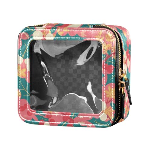 FRODOTGV Kosmetiktasche mit niedlichem Tiermuster, nahtlos, niedlich, transparent, für Toilettenartikel, tragbarer Kosmetik-Organizer für Mädchen, Weihnachts-Stechpalmenbeeren, Einheitsgröße von FRODOTGV