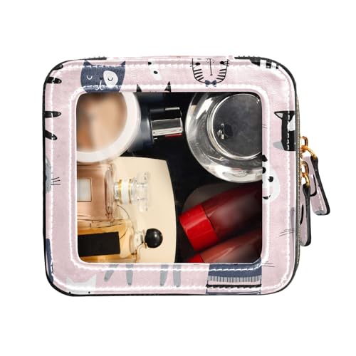 FRODOTGV Kosmetiktasche mit niedlichem buntem Kätzchen, pfirsichfarben, transparent, Kulturbeutel, kleine Kosmetiktasche für Geldbörse, Niedliches buntes Kätzchen, pfirsichfarben, 1 Size von FRODOTGV