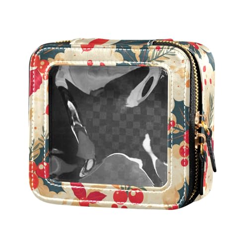 FRODOTGV Kosmetiktasche mit niedlichen Cartoon-Charakteren und weihnachtlichen Elementen, rosa Leder, transparent, kleine Make-up-Tasche für Mädchen und Frauen, Kosmetik-Organizer, transparente von FRODOTGV