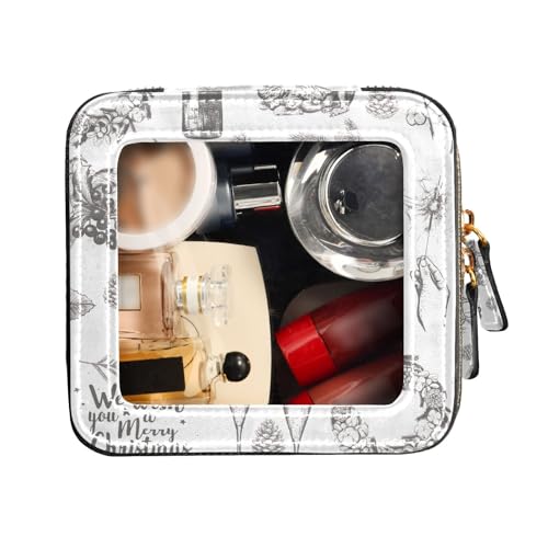 FRODOTGV Kosmetiktasche mit weihnachtlichem Muster, transparent, für Geldbörse, Leder, Kulturbeutel, Nagellack-Organizer-Tasche, Weihnachtsmuster-Illustrationskollektion, 1 Size von FRODOTGV