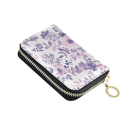 FRODOTGV Kreditkartenetui für Damen, Blumenmuster, schmal, RFID-Geldbörse, Leder, Reißverschluss, für Reisen, Violett, Lila Floral Industrial, 1 size, Classic von FRODOTGV