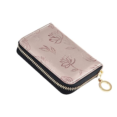 FRODOTGV Kreditkartenetui mit Blumenmuster, Rotgold, elegant, schmal, für Mädchen, sicher, RFID-blockierend, Leder, Reißverschlusstasche für Reisen, Floral Flower Rose Gold Elegant, 1 size, Classic von FRODOTGV