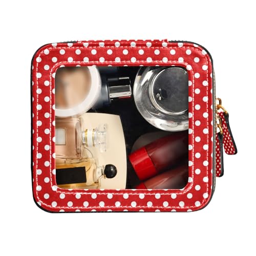 FRODOTGV Kulturbeutel, Mini-Make-up-Tasche, transparent, rot, gepunktet, Leder, Organizer-Taschen, rote punkte, 1 Size von FRODOTGV