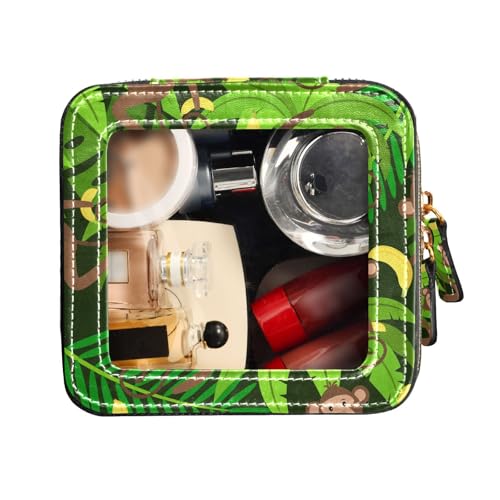 FRODOTGV Kulturbeutel, Motiv: Affen, Bananen und Palmblätter, transparent, Mini-Make-up-Tasche, Kosmetik-Organizer, Affen, Bananen und Palmblätter, 1 Size von FRODOTGV