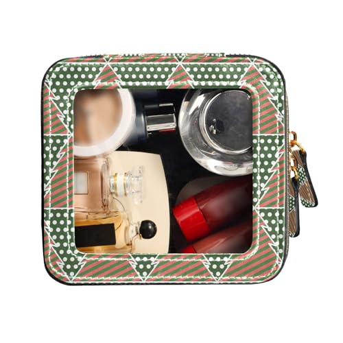 FRODOTGV Kulturbeutel, Motiv: Tannenbäume, Schnee, Weihnachten, geometrisch, Retro, transparent, Make-up-Tasche, tragbarer Make-up-Organizer, Tannenbäume Schnee Weihnachten Geometrisch Retro, 1 Size von FRODOTGV