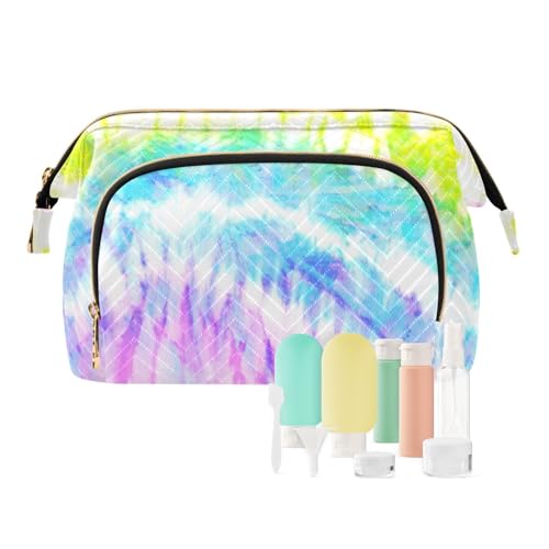 FRODOTGV Kulturbeutel, Reise-Kosmetiktasche für Damen, Reisezubehör, leicht, für Damen, Münzgeldbörse, verzerrter Regenbogen, Verzerrter Regenbogen-Batik, 1 Size von FRODOTGV