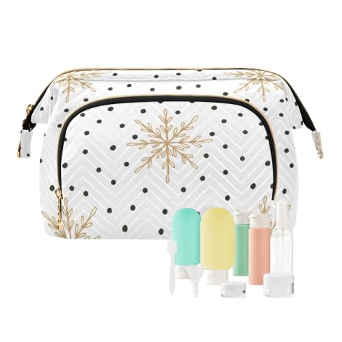 FRODOTGV Kulturbeutel, großes Fassungsvermögen, Reise-Kosmetiktasche, Make-up-Organizer, Reißverschluss, Kosmetiktasche für Geldbörse, handgezeichnet, Weihnachten, Handgezeichnete Schneeflocken mit von FRODOTGV