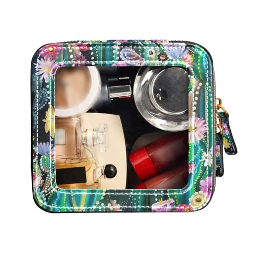 FRODOTGV Kulturbeutel, handbemalt, Motiv: blühender Kaktus, transparent, Reise-Make-up-Tasche, tragbarer Make-up-Organizer, Handbemalter blühender Kaktus, 1 Size von FRODOTGV