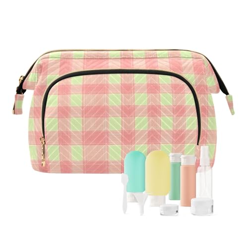 FRODOTGV Kulturbeutel, kariert, rosa und weiß, gelb, Kulturbeutel für Damen, Reißverschluss, Geldbörse, Reise-Set, Kariert in Rosa und Weißgelb, 1 Size FRODOTGV Kulturbeutel, kariert, rosa und weiß, gelb, Kulturbeutel für Damen, Reißverschluss, Geldbörse, Reise-Set, Kariert in Rosa und Weißgelb, 1 Size von FRODOTGV