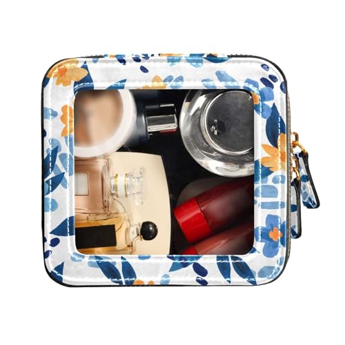 FRODOTGV Kulturbeutel, nahtlos, Blumenmuster auf weißem Hintergrund, transparente Make-up-Tasche für Geldbörse, Make-up-Organizer, Nahtloses Blumenmuster auf weißem Hintergrund, 1 Size von FRODOTGV