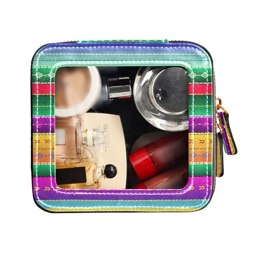 FRODOTGV Kulturbeutel, niedlich, Reise-Make-up-Tasche, durchsichtig, mexikanisches Stoffmuster, bunt, tragbarer Make-up-Organizer, Mexikanisches Stoffmuster, bunt, 1 Size von FRODOTGV