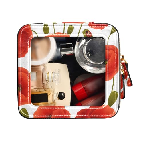 FRODOTGV Kulturbeutel, niedlich, Reise-Make-up-Tasche, transparent, lebendiges Blumenmuster, Mohnrot, kleine Kosmetiktasche für Geldbörse, Lebendiges Blumenmuster, Mohnrot, 1 Size von FRODOTGV