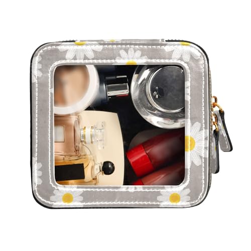 FRODOTGV Kulturbeutel, niedliche Make-up-Tasche, transparent, Gänseblümchen-Illustration, Leder-Organizer-Tasche, Gänseblümchen-Illustration, 1 Size von FRODOTGV