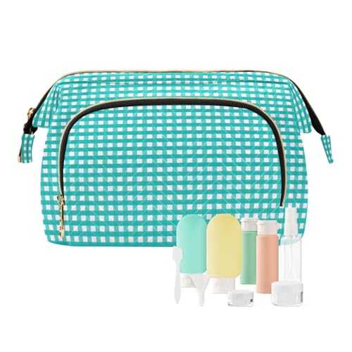 FRODOTGV Kulturbeutel, wasserdicht, Kosmetiktasche für Damen, Münzgeldbörse, Reise-Organizer, Hellblau kariert, 1 Size FRODOTGV Kulturbeutel, wasserdicht, Kosmetiktasche für Damen, Münzgeldbörse, Reise-Organizer, Hellblau kariert, 1 Size von FRODOTGV