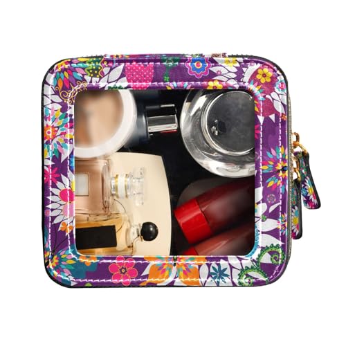 FRODOTGV Kulturbeutel, wasserdicht, transparent, nahtlos, frühlingshaft, Blumenmuster, kleine Kosmetiktasche für Geldbörse, Nahtloses frühlingshaftes weißes Blumenmuster, 1 Size von FRODOTGV