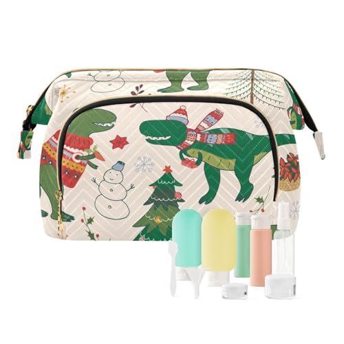 FRODOTGV Kulturbeutel Kapazität Reise Kosmetiktasche Tragbar Dinosaurier Rex Weihnachten Happy New Year Frauen Reise Frauen Münzbörse, Dinosaurier Rex Weihnachten Happy New Year, 1 Size von FRODOTGV