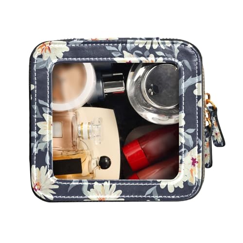 FRODOTGV Kulturbeutel aus Leder, niedlich, Reise-Make-up-Tasche, transparent, hübsches Gänseblümchen-Blumendruck, Nagellack-Organizer-Tasche, Hübscher Gänseblümchen-Blumendruck, 1 Size von FRODOTGV