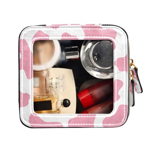 FRODOTGV Kulturbeutel aus Leder, transparent, Make-up-Tasche, abstraktes Pfirsich-Kuhstruktur-Design, Nagellack-Organizer-Tasche, Abstraktes Pfirsich-Kuh-Textur-Design, 1 Size von FRODOTGV
