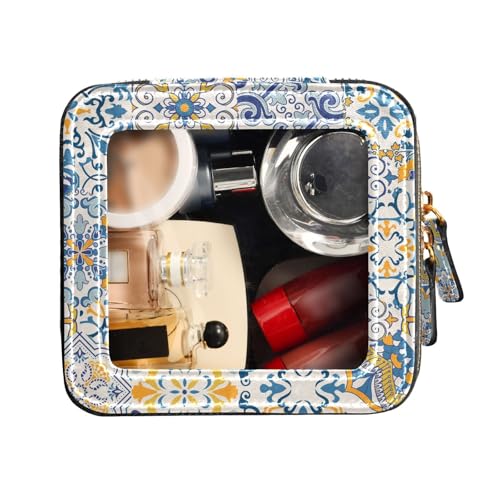 FRODOTGV Kulturbeutel aus Leder, transparent, klein, Make-up-Tasche für Geldbörse, bunt, Majolika-Gaudi-Leder-Organizer-Taschen, Buntes Majolika-Gaudi, 1 Size von FRODOTGV