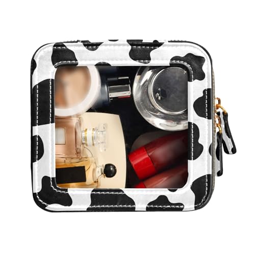 FRODOTGV Kulturbeutel aus Leder, transparent, mit Kuhhaut-Muster, Make-up-Organizer, Milchkuhhaut-Muster, 1 Size von FRODOTGV