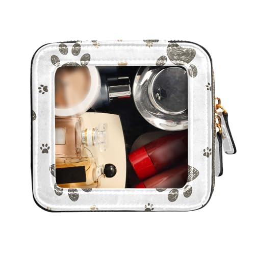FRODOTGV Kulturbeutel aus Leder mit niedlichem Pfotenabdruck, wasserdicht, transparent, Make-up-Tasche, Organizer, Cartoon-Motiv mit niedlichen Pfoten, 1 Size von FRODOTGV