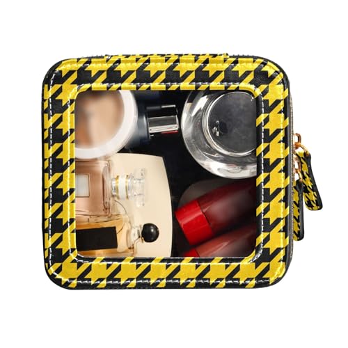 FRODOTGV Kulturbeutel im Retro-Stil mit Hahnentrittmuster, transparent, klein, Make-up-Tasche für Geldbörse, tragbarer Make-up-Organizer, Retro-Gelb und Schwarz, Hahnentrittmuster, Einheitsgröße, FRODOTGV Kulturbeutel im Retro-Stil mit Hahnentrittmuster, transparent, klein, Make-up-Tasche für Geldbörse, tragbarer Make-up-Organizer, Retro-Gelb und Schwarz, Hahnentrittmuster, Einheitsgröße, von FRODOTGV