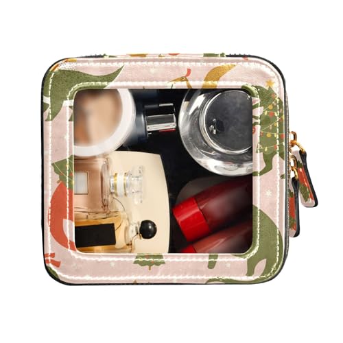 FRODOTGV Kulturbeutel mit Dinosaurier-Motiv, Motiv: Weihnachtsbaum, Rex, Pfirsichfarben, mit Reißverschluss, Mini-Make-up-Tasche, transparent, Nagellack-Organizer-Tasche, Dinosaurier Weihnachtsbaum von FRODOTGV