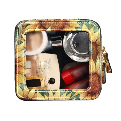 FRODOTGV Kulturbeutel mit Reißverschluss, niedliche Make-up-Tasche, transparent, Herbst-Sonnenblumen, tragbarer Make-up-Organizer, Herbst-Sonnenblumen, 1 Size von FRODOTGV