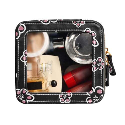 FRODOTGV Kulturbeutel mit Reißverschluss, transparent, mit Blumenmuster, schwarzer Hintergrund, Make-up-Organizer, Pflaumenblume, schwarzer Hintergrund, 1 Size von FRODOTGV