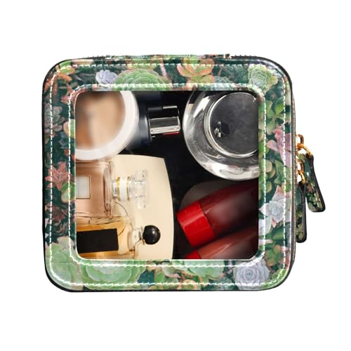 FRODOTGV Kulturbeutel mit Reißverschluss, transparente Make-up-Tasche für Geldbörse, tragbarer Make-up-Organizer, Grün, Grüne Sukkulenten, 1 Size von FRODOTGV
