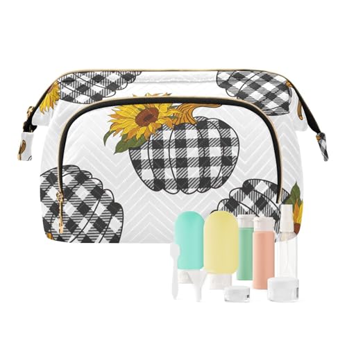 FRODOTGV Kulturbeutel mit Sonnenblumen-Motiv, kariert, Kürbismuster, Kulturbeutel, zum Aufhängen, für Damen, Münzgeldbörse, Sonnenblumen, kariert, Kürbismuster, 1 Size FRODOTGV Kulturbeutel mit Sonnenblumen-Motiv, kariert, Kürbismuster, Kulturbeutel, zum Aufhängen, für Damen, Münzgeldbörse, Sonnenblumen, kariert, Kürbismuster, 1 Size von FRODOTGV