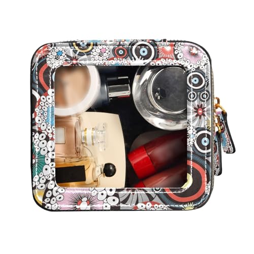 FRODOTGV Kulturbeutel mit abstrakter Textur, wasserdicht, Reise-Kulturbeutel, transparent, Make-up-Tasche, Leder-Organizer-Taschen, Kreise mit abstrakter Textur, 1 Size von FRODOTGV