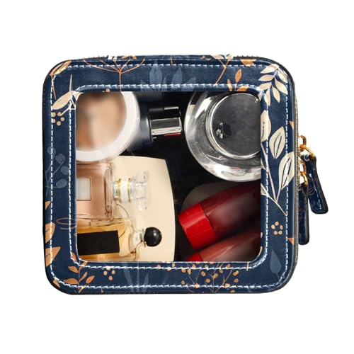 FRODOTGV Kulturbeutel mit blauen und gelben Motiven, transparent, kleine Make-up-Tasche für Geldbörse, Hautpflege-Tasche, Blaue und gelbe Themenpflanzen, 1 Size von FRODOTGV