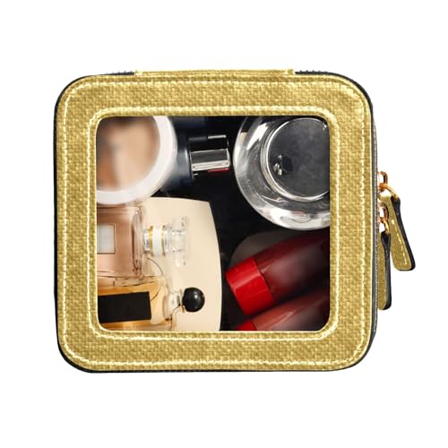 FRODOTGV Kulturbeutel mit goldfarbener rauer Stoffstruktur, transparent, Reise-Make-up-Tasche, tragbarer Make-up-Organizer, Goldfarbene raue Stoffstruktur, 1 Size von FRODOTGV