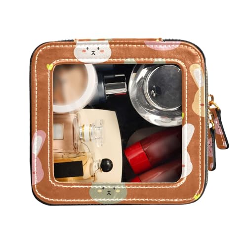 FRODOTGV Kulturbeutel mit niedlichem Cartoon-Hasen-Motiv, transparent, Make-up-Tasche für Geldbörse, Mini-Make-up-Behälter, Buntes niedliches Cartoon-Häschen, 1 Size von FRODOTGV