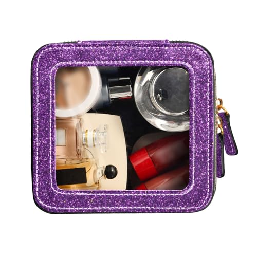 FRODOTGV Kulturbeutel mit violetter Glitzerstruktur, niedlich, Reise-Make-up-Tasche, transparenter Kulturbeutel, tragbarer Make-up-Organizer, Violetter Glitzer-Textur-Hintergrund, 1 Size von FRODOTGV